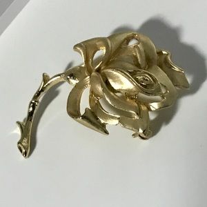 Gold Solid Sterling Silver Large Flower Rose Pin Brooch